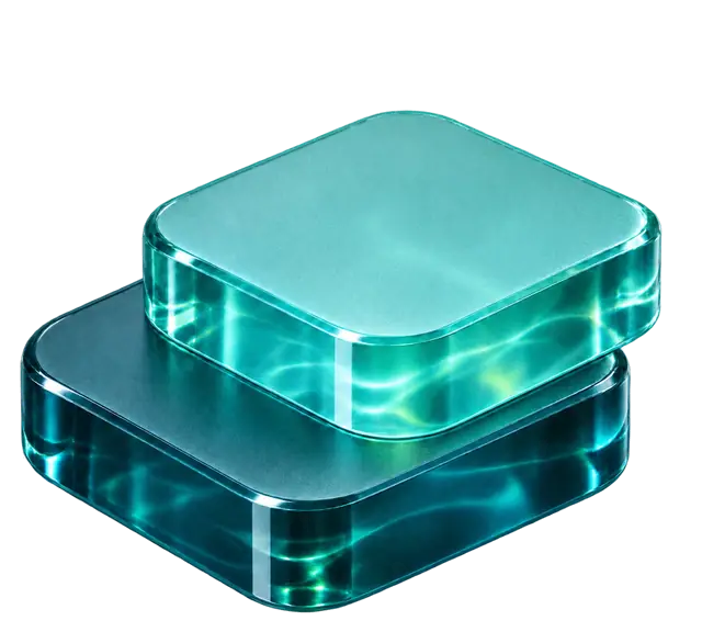 Two stacked glass slabs, deep teal and aqua